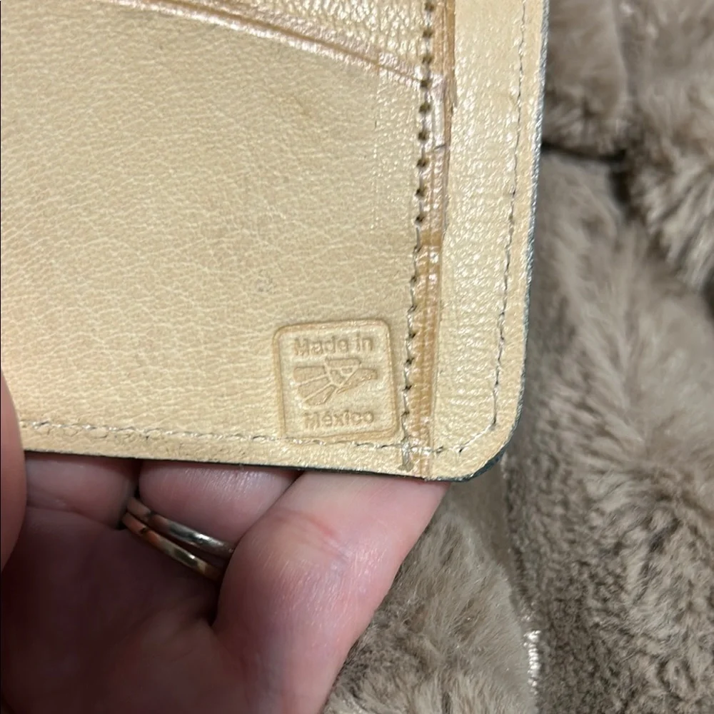 Cream and Brown Leather Wallet with Intricate Design
